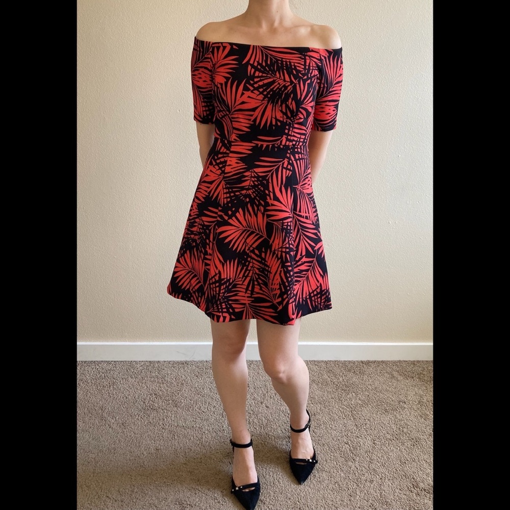Zara Off Shoulder Dress Coral and Black
